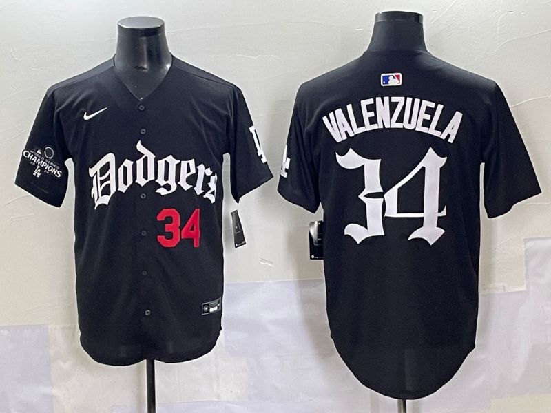 Men 2025 Los Angeles Dodgers #34 Valenzuela Black Seventh generation Joint Name Nike MLB Jersey style 7